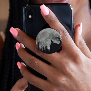 Golden Retriever On Mountain Spooky Halloween Moon PopSocket