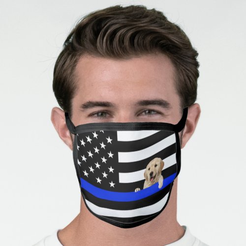 Golden retriever on police flag face mask