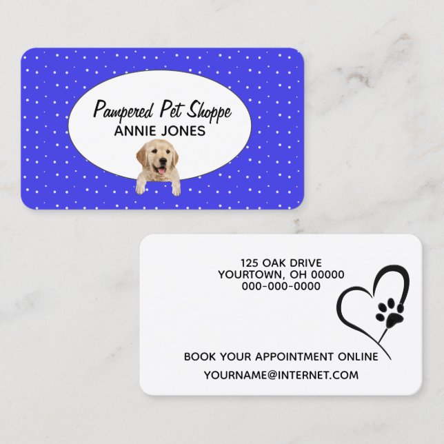 Golden Retriever on Polka Dots for Pet Grooming   Business Card (Front/Back)