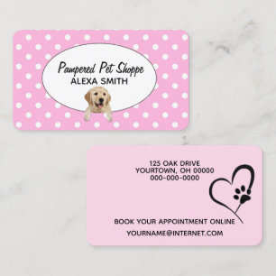 Golden Retriever on Polka Dots for Pet Grooming Business Card