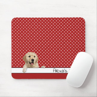 Golden Retriever on Polka Dots Mouse Pad