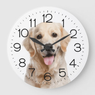 Golden Retriever On White Large Clock