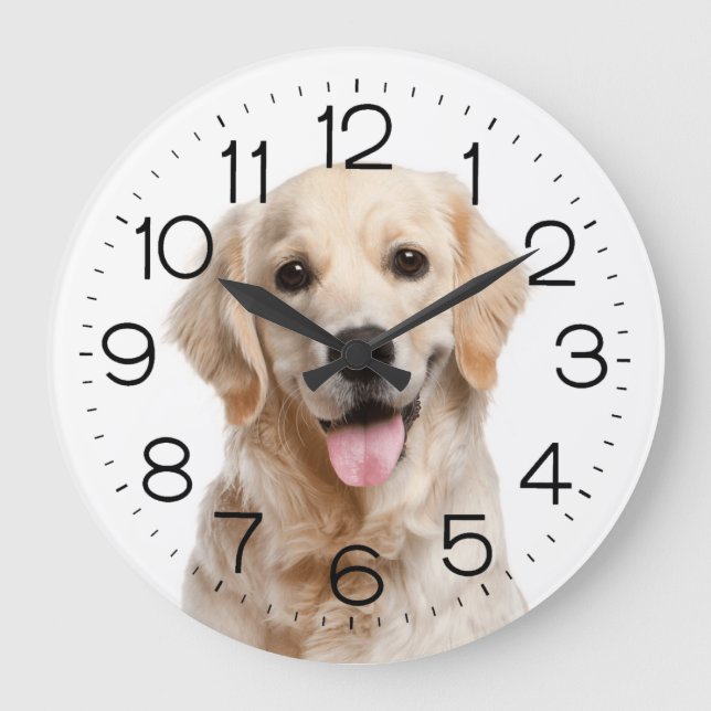 Golden Retriever On White Large Clock (Front)