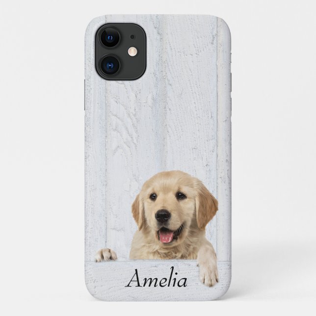 Golden Retriever on whitewashed wood Case-Mate iPhone Case (Back)