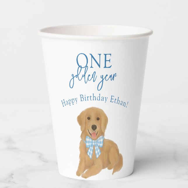 Golden Retriever One Golden Year Birthday Party Paper Cups (Front)