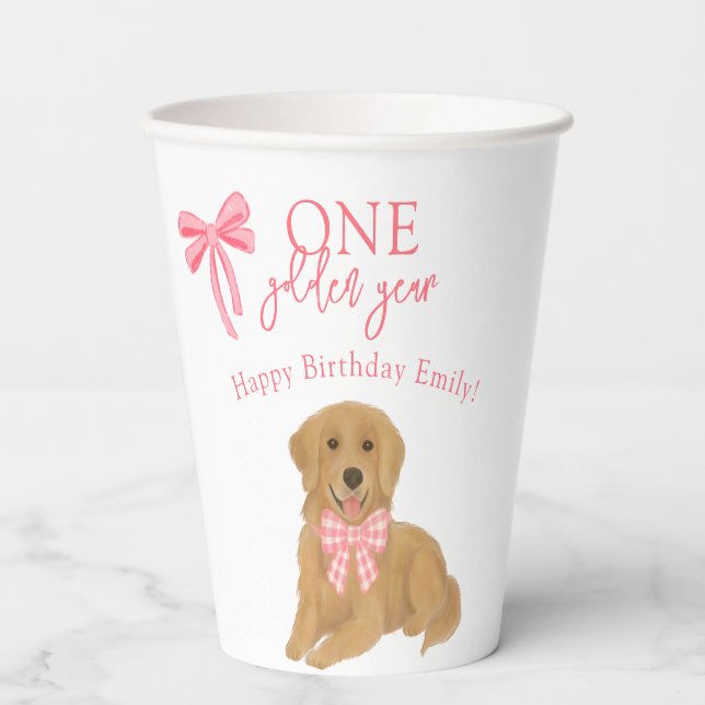Golden Retriever One Golden Year Birthday Party Paper Cups (Front)