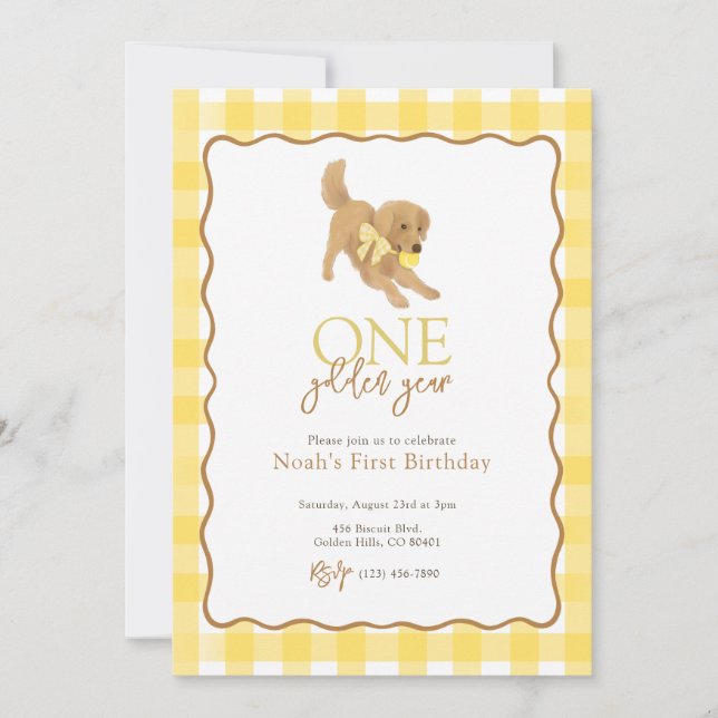 Golden Retriever One Golden Year First Birthday Invitation (Front)