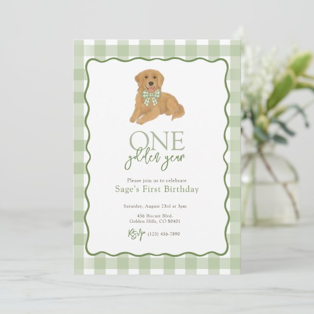 Golden Retriever One Golden Year First Birthday Invitation (Standing Front)