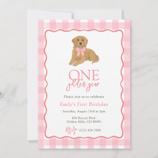 Golden Retriever One Golden Year Girls Birthday Invitation