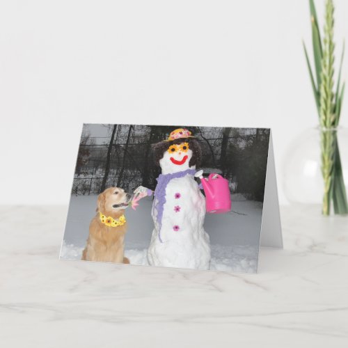 Golden Retriever One of a Kind Snowman Christmas  Holiday Card