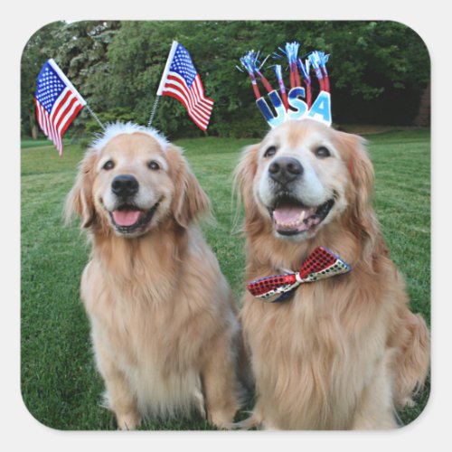 Golden Retriever Outdoor Independence Day Square Sticker