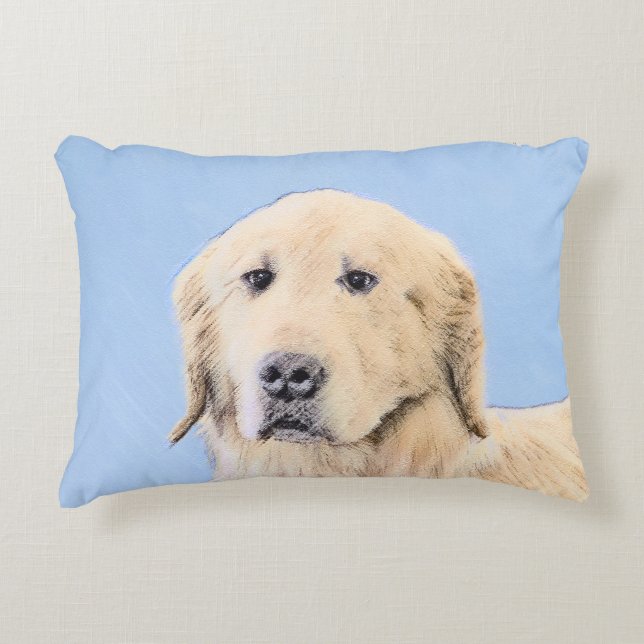 Golden Retriever Painting - Cute Original Dog Art Accent Pillow (Front)