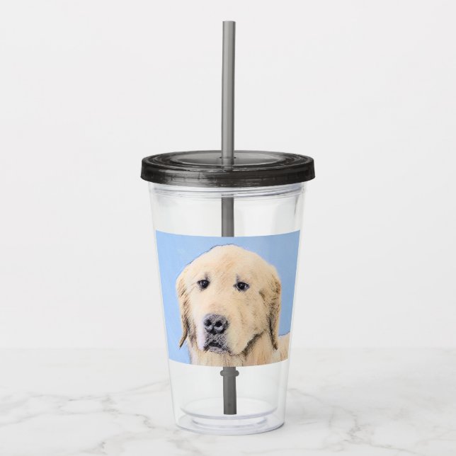Golden Retriever Painting - Cute Original Dog Art Acrylic Tumbler (Front)