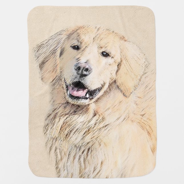 Golden Retriever Painting - Cute Original Dog Art Baby Blanket (Front)