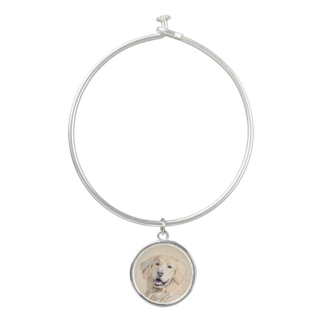 Golden Retriever Painting - Cute Original Dog Art Bangle Bracelet (Front)