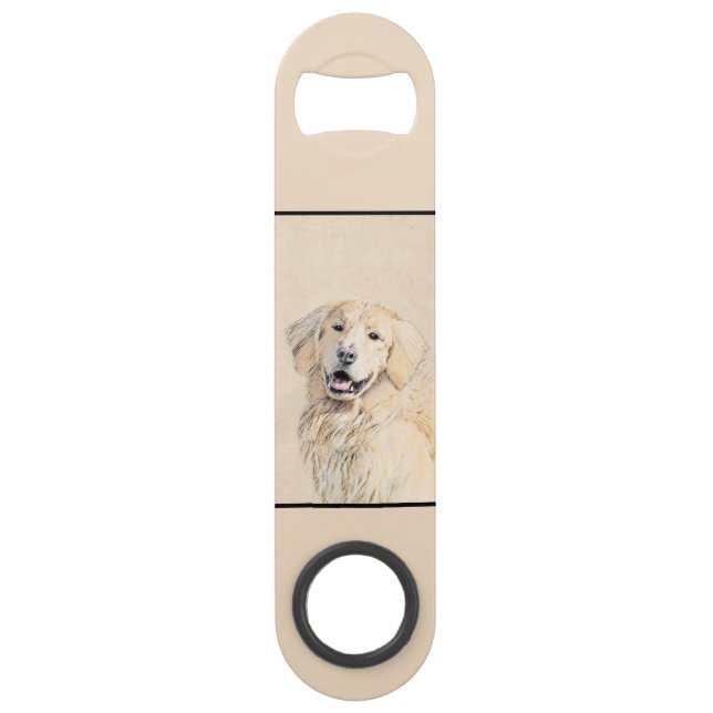 Golden Retriever Painting - Cute Original Dog Art Bar Key (Front)