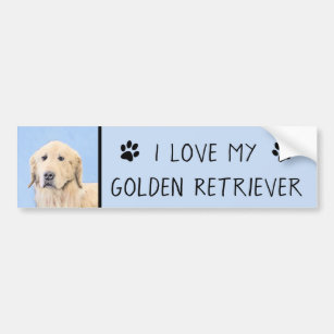 Golden Retriever Painting - Cute Original Dog Art Bumper Sticker