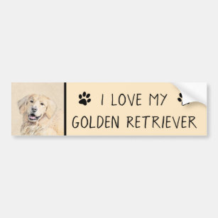 Golden Retriever Painting - Cute Original Dog Art Bumper Sticker