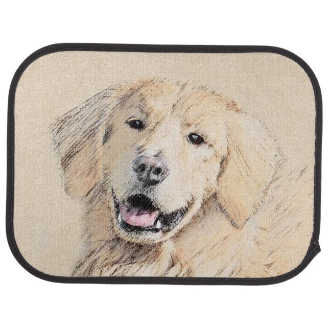 Golden Retriever Painting - Cute Original Dog Art Car Floor Mat (Rear)