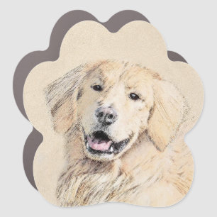 Golden Retriever Painting - Cute Original Dog Art Car Magnet