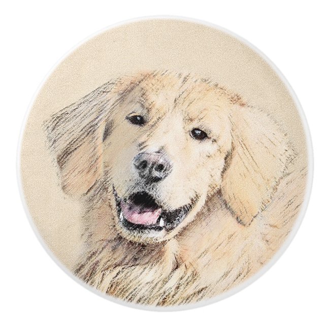 Golden Retriever Painting - Cute Original Dog Art Ceramic Knob (Front)