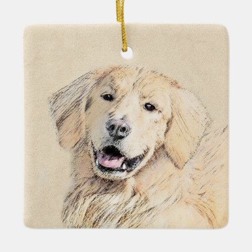 Golden Retriever Painting _ Cute Original Dog Art Ceramic Ornament