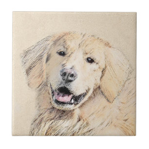 Golden Retriever Painting - Cute Original Dog Art Ceramic Tile