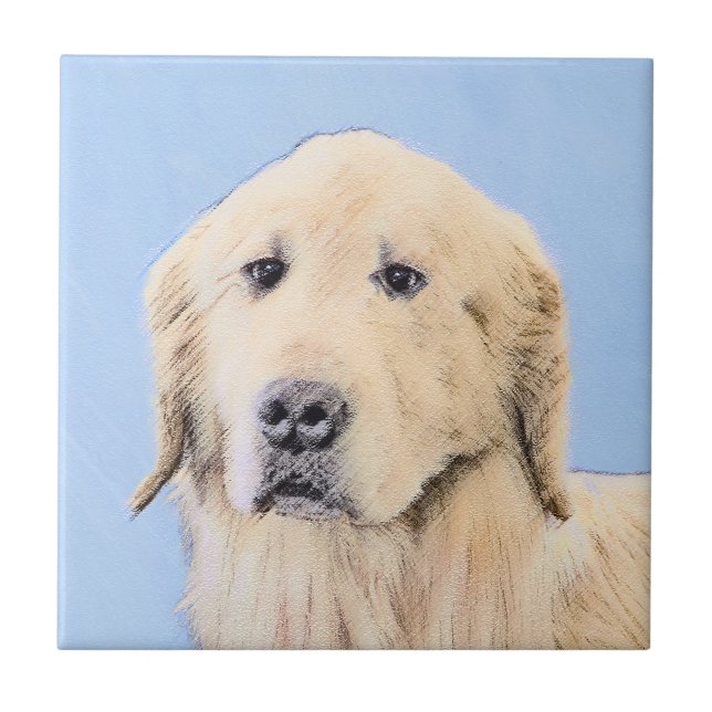 Golden Retriever Painting - Cute Original Dog Art Ceramic Tile (Front)