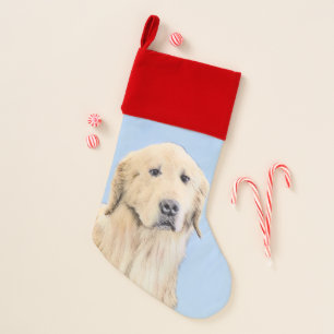 Golden Retriever Painting - Cute Original Dog Art Christmas Stocking