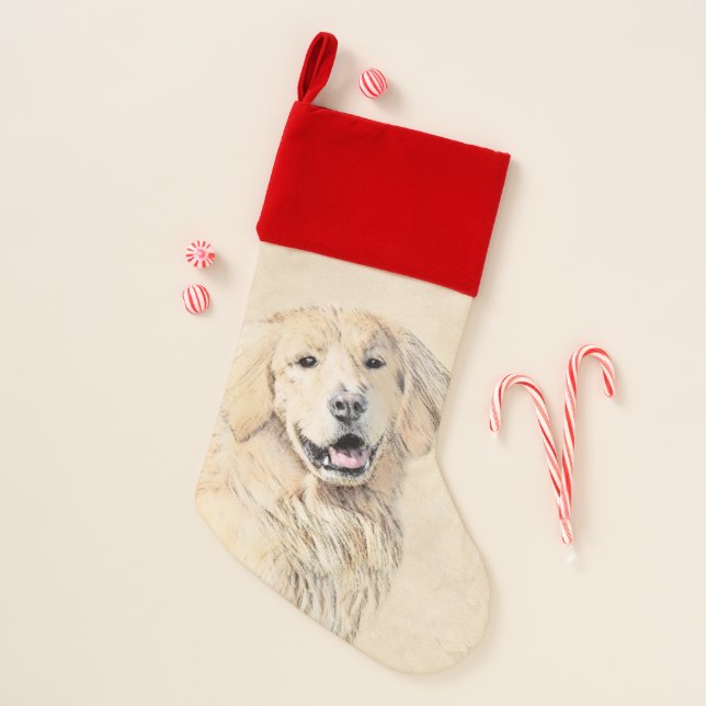 Golden Retriever Painting - Cute Original Dog Art Christmas Stocking (Front)