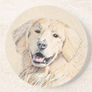 Golden Retriever Painting - Cute Original Dog Art Coaster