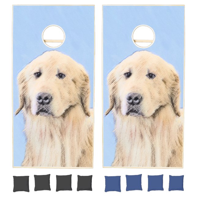Golden Retriever Painting - Cute Original Dog Art Cornhole Set (Set)