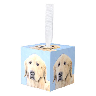 Golden Retriever Painting - Cute Original Dog Art Cube Ornament