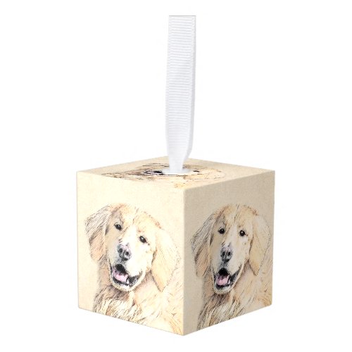 Golden Retriever Painting _ Cute Original Dog Art Cube Ornament