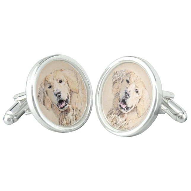 Golden Retriever Painting - Cute Original Dog Art Cufflinks (Angled)