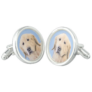 Golden Retriever Painting - Cute Original Dog Art Cufflinks
