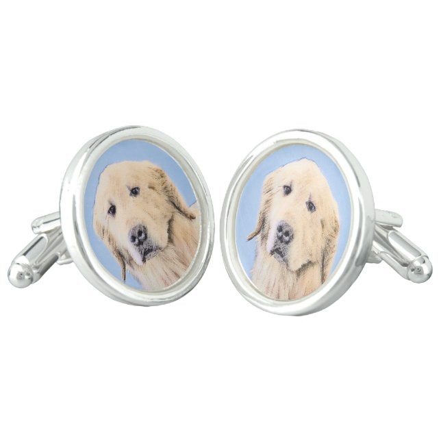 Golden Retriever Painting - Cute Original Dog Art Cufflinks (Angled)