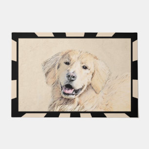 Golden Retriever Painting - Cute Original Dog Art Doormat