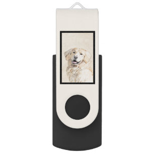 Golden Retriever Painting - Cute Original Dog Art Flash Drive