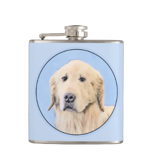 Golden Retriever Painting - Cute Original Dog Art Flask
