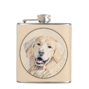 Golden Retriever Painting - Cute Original Dog Art Flask