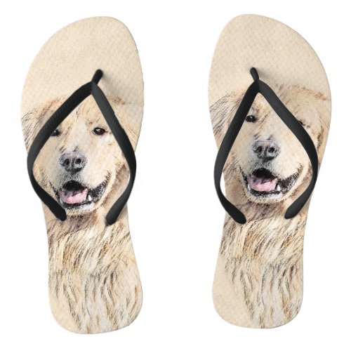 Golden Retriever Painting _ Cute Original Dog Art Flip Flops