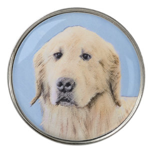 Golden Retriever Painting - Cute Original Dog Art Golf Ball Marker
