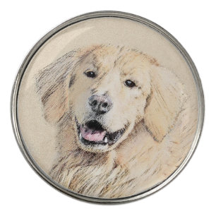 Golden Retriever Painting - Cute Original Dog Art Golf Ball Marker