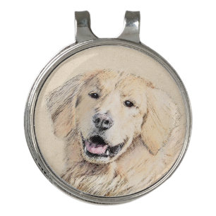 Golden Retriever Painting - Cute Original Dog Art Golf Hat Clip