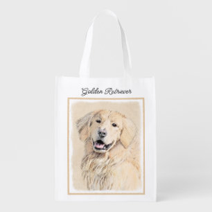 Golden Retriever Painting - Cute Original Dog Art Grocery Bag