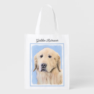 Golden Retriever Painting - Cute Original Dog Art Grocery Bag