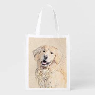 Golden Retriever Painting - Cute Original Dog Art Grocery Bag
