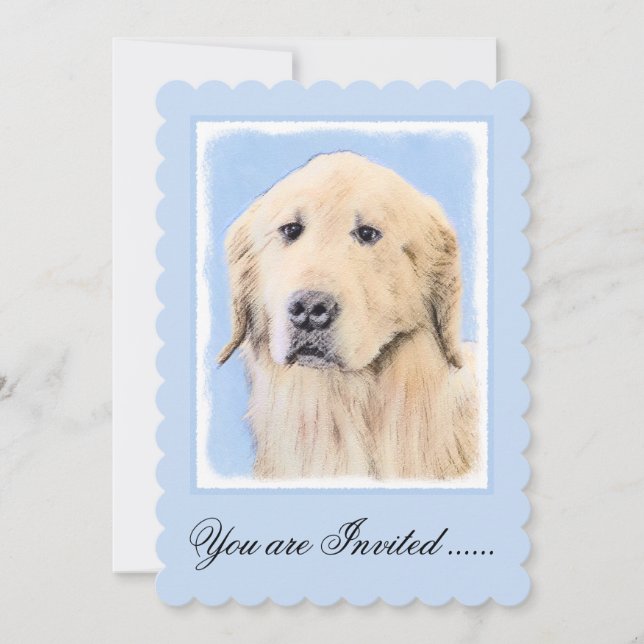 Golden Retriever Painting - Cute Original Dog Art Invitation (Front)