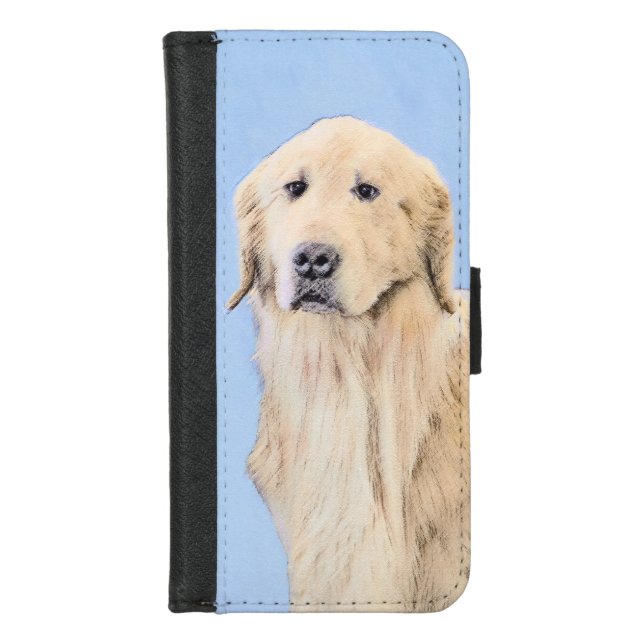 Golden Retriever Painting - Cute Original Dog Art iPhone Wallet Case (Front)